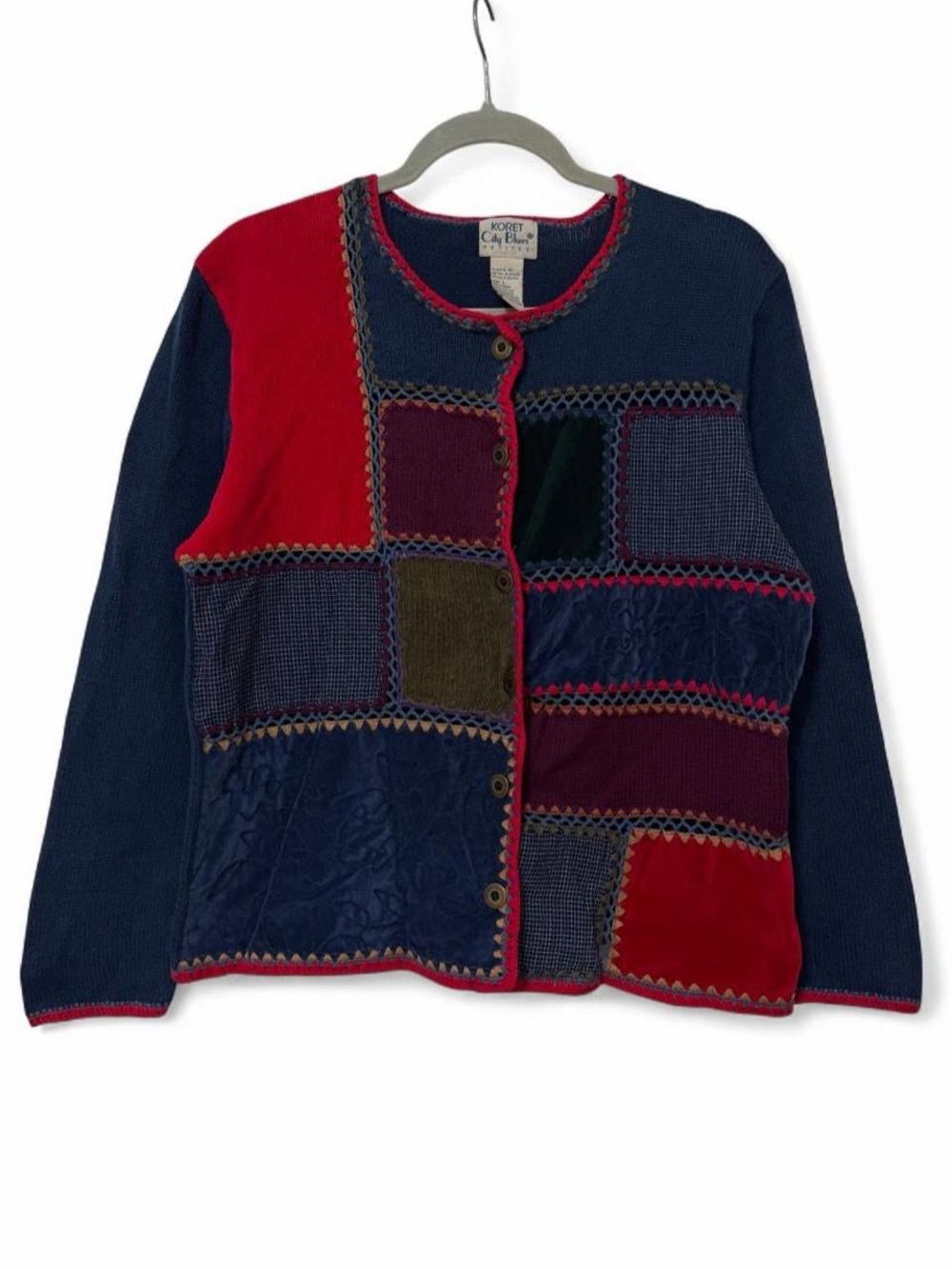Vintage 90s patchwork crochet cardigan sweater size large